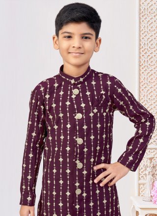 Digital Print and Machine Embroidery Work Silk Indo Western In Purple for Festival