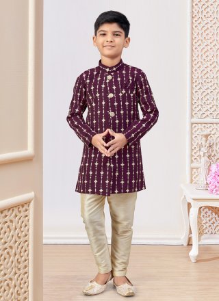 Digital Print and Machine Embroidery Work Silk Indo Western In Purple for Festival