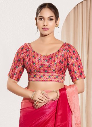 Digital Print and Mirror Work Jacquard Blouse In Pink Color