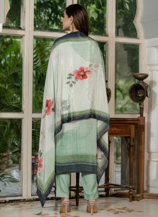 Digital Print, Floral Patch and Hand Work Pure Crepe Readymade Salwar Suit In Sea Green Colour