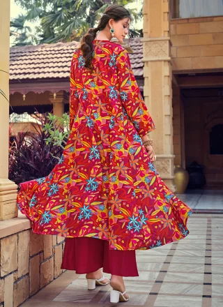 Digital Print, Sequins and Thread Work Silk Salwar Suit In Maroon and Rani
