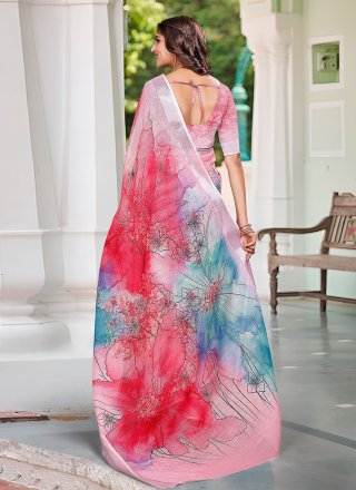 Digital Print Work Cotton Classic Saree In Multi Colour