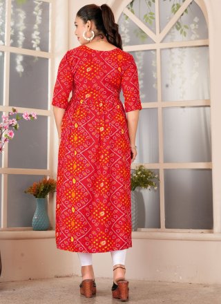 Digital Print Work Rayon Casual Kurti In Red for Casual