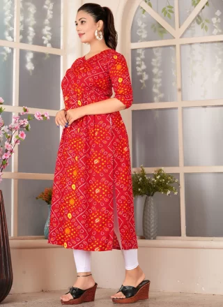 Digital Print Work Rayon Casual Kurti In Red for Casual