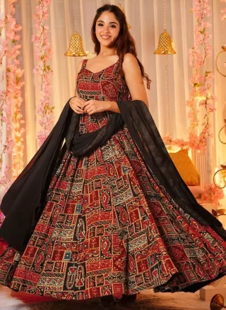 Digital Print Work Rayon  Designer Gown In Rust for Ceremonial