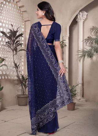 Dignified Blue Net Traditional Saree