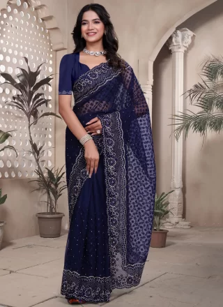 Dignified Blue Net Traditional Saree