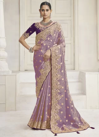 Dignified Purple Tissue Contemporary Saree
