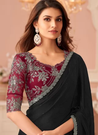 Dilettante Black Satin Trendy Saree