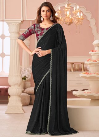 Dilettante Black Satin Trendy Saree