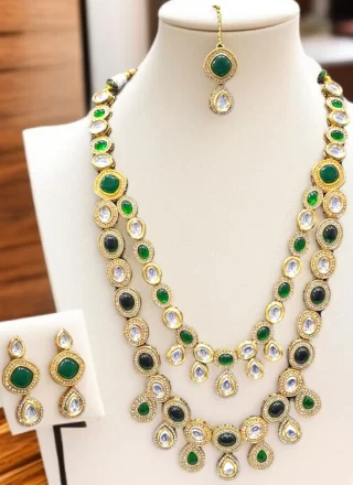 Dilettante Green Stone Work Necklace Set