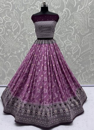 Distinctive Purple Georgette Lehenga Choli with Fancy, Jacquard, Mirror and Zari Work