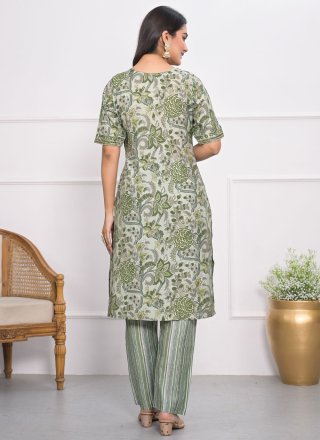 Distinctive Sea Green Chanderi Designer Kurti with Embroidered and Print Work