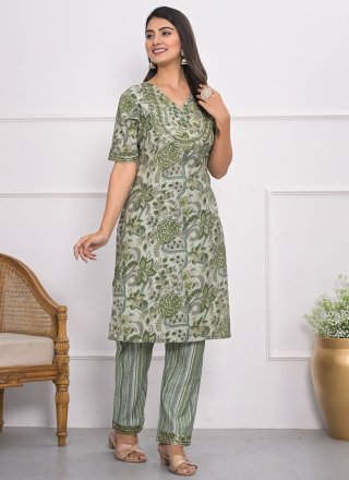 Distinctive Sea Green Chanderi Designer Kurti with Embroidered and Print Work