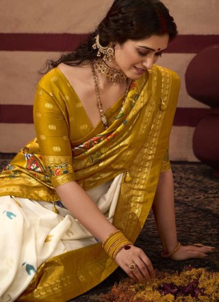 Distinguishable Green and Mustard Silk Trendy Saree