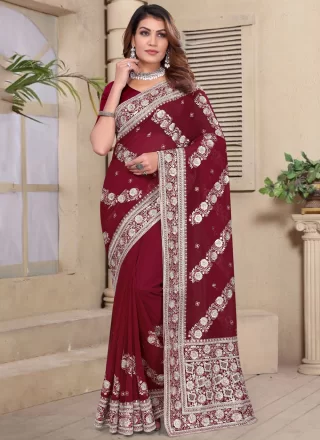 Distinguishable Maroon Georgette Contemporary Saree