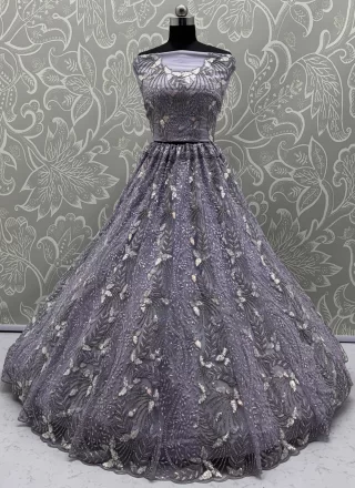 Dori, Embroidered, Sequins and Zircon Work Net A - Line Lehenga Choli In Lavender