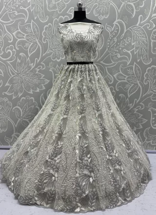 Dori, Embroidered, Sequins and Zircon Work Net A - Line Lehenga Choli In Off White