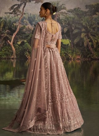Dori, Embroidered, Sequins, Thread and Zircon Work Net A - Line Lehenga Choli In Mauve for Ceremonial