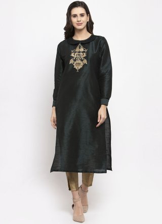Dupion Silk Designer Kurti In Black