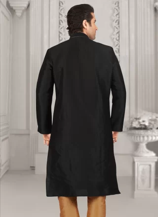 Dupion Silk Kurta Pyjama In Black Colour