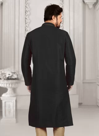 Dupion Silk Kurta Pyjama In Black Colour