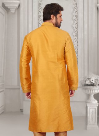 Dupion Silk Kurta Pyjama In Orange Color