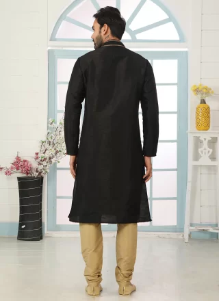 Dupion Silk Kurta Pyjama with Embroidered Work