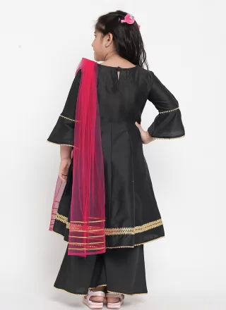 Dupion Silk Readymade Salwar Suit In Black