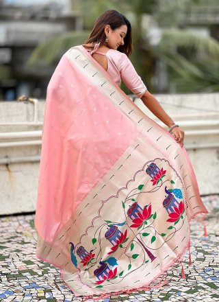 Elegant Pink Silk Trendy Saree with Woven and Zari Work