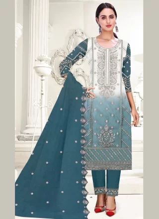 Elite Morpeach Organza Pant Style Suit with Embroidered and Sequins Work