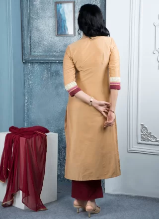 Embroidered and Fancy Work Cotton Silk Salwar Suit In Cream for Mehndi