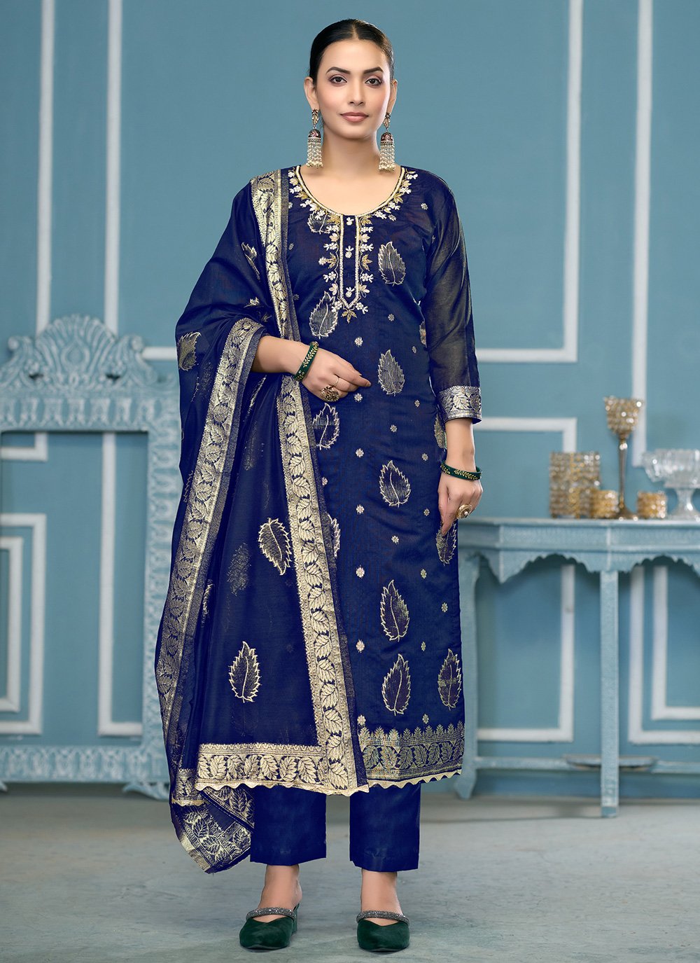 Shop Online Embroidered and Hand Work Banarasi Silk Pant Style