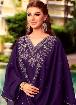 Embroidered and Hand Work Shimmer Salwar Suit In Purple for Ceremonial