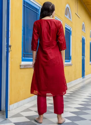 Embroidered and Jacquard Work Chanderi Salwar Suit In Rani for Ceremonial