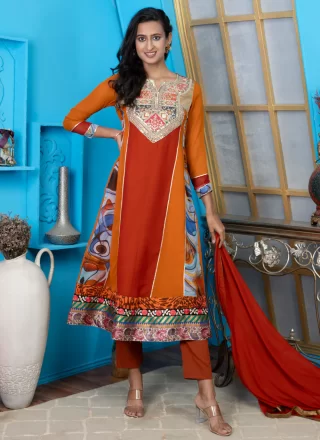 Embroidered and Patola Print Work Georgette Readymade Style In Multi Colour