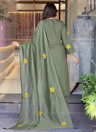 Embroidered and Print Work Chanderi Salwar Suit In Green for Ceremonial