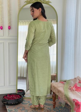 Embroidered and Print Work Rayon Salwar Suit In Green