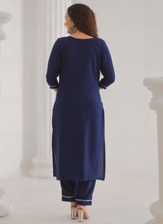Embroidered and Sequins Work Chanderi Readymade Salwar Suit In Blue Color