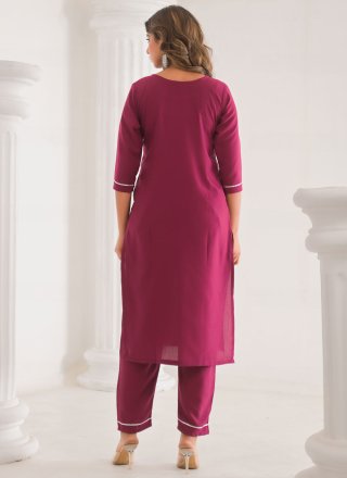 Embroidered and Sequins Work Chanderi Salwar Suit In Rani Color