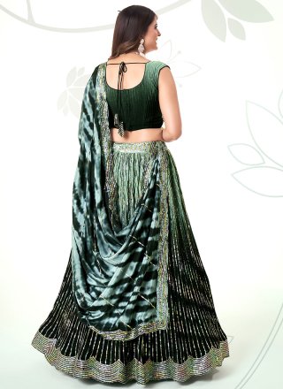 Embroidered and Sequins Work Chinon Lehenga Choli In Green for Ceremonial