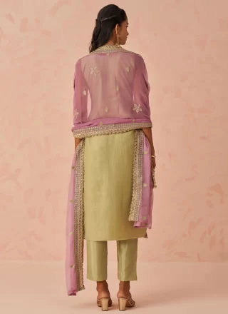 Embroidered and Sequins Work Crush Trendy Suit In Green Color
