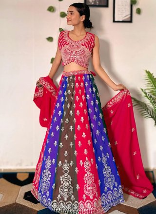 Embroidered and Sequins Work Faux Georgette A - Line Lehenga Choli In Multi Colour