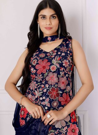 Embroidered and Sequins Work Faux Georgette Palazzo Salwar Suit