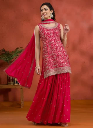 Embroidered and Sequins Work Georgette Salwar Suit In Pink