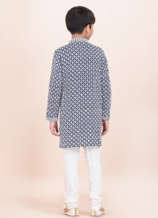 Embroidered and Sequins Work Rayon Kurta Pyjama In Blue and White for Ceremonial