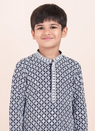 Embroidered and Sequins Work Rayon Kurta Pyjama In Blue and White for Ceremonial