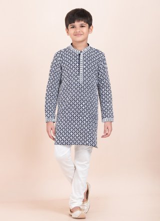 Embroidered and Sequins Work Rayon Kurta Pyjama In Blue and White for Ceremonial