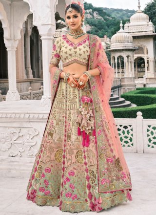 Embroidered and Sequins Work Silk Lehenga Choli In Multi Colour for Engagement