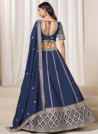 Embroidered and Zari Work Art Silk A - Line Lehenga Choli In Blue Colour